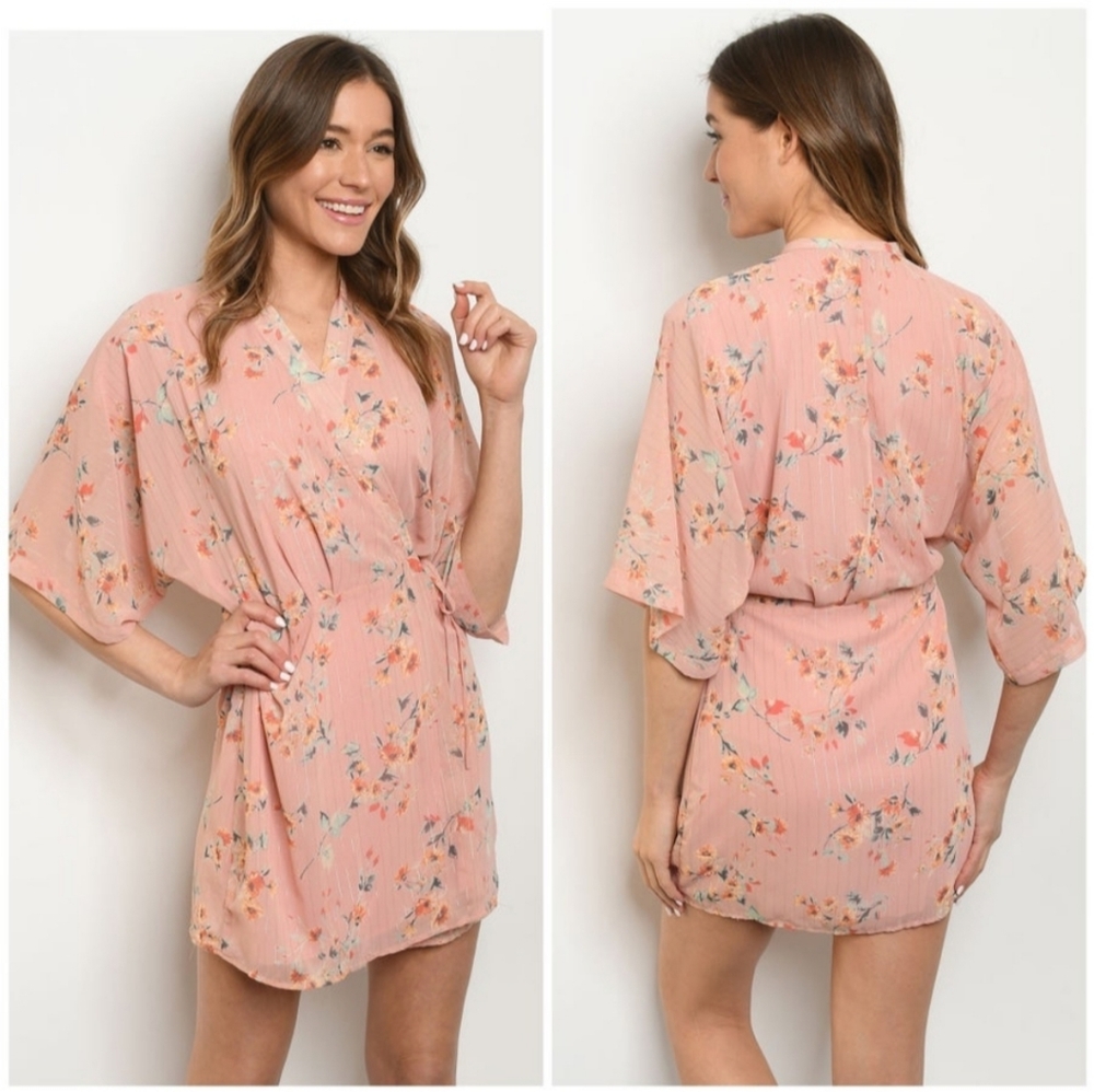 Light pink floral wrap dress medium